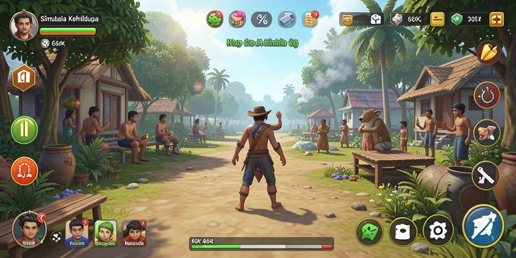 Screenshot gameplay 66K menunjukkan interaksi seru dalam simulasi kehidupan.