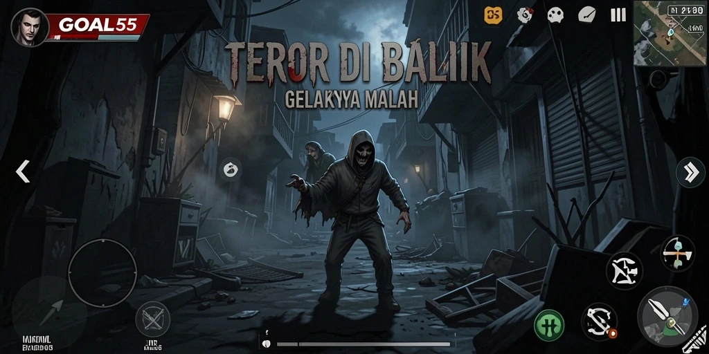 Gameplay <strong>GOAL55</strong> yang mencekam dengan efek visual yang menakutkan.