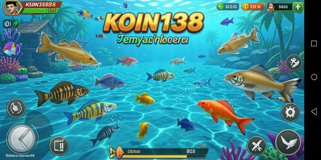 Tampilan gameplay KOIN138 saat menembak ikan yang beragam.
