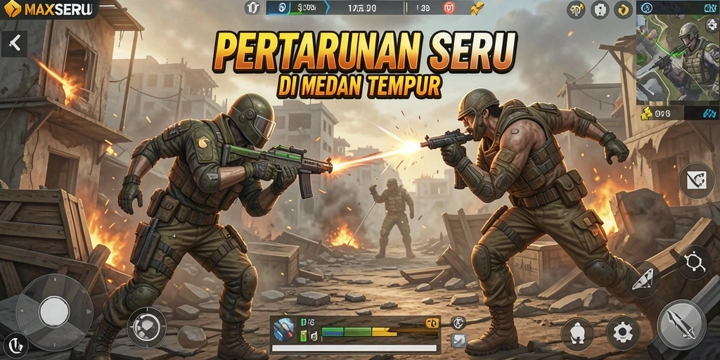Tampilan menarik dari gameplay Battle Royale MAXSERU yang seru.