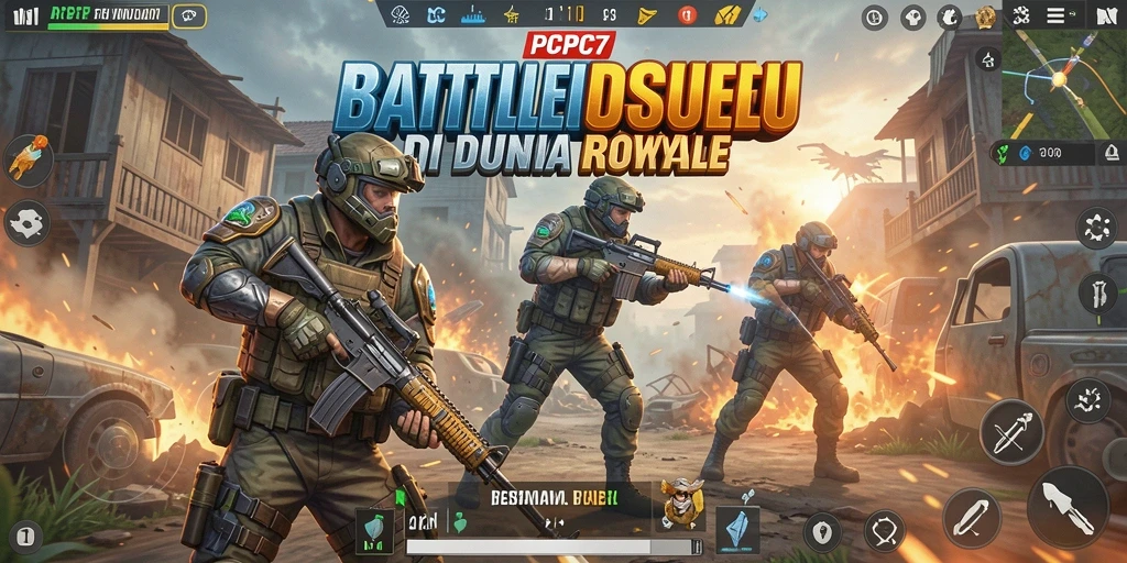 Tampilan gameplay seru di <strong>PCPC7</strong> saat pertempuran Battle Royale berlangsung.